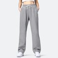 thumbnail image 2 of BKQCNKM Sweatpants Women Joggers for Women Baggy Pants Solid Color Sports Pants Casual Loose Drawstring Pockets Wide Straight Pants Casual Pants for Women Gray L, 2 of 9
