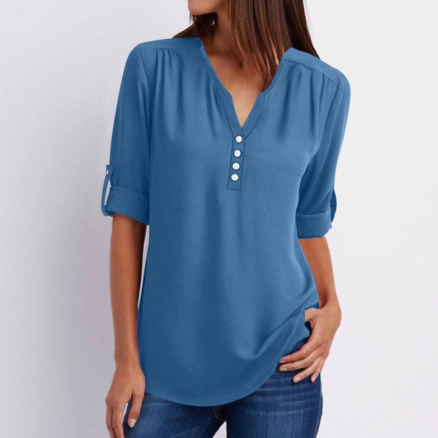 Liquidation d'Économies! T-Shirt Grande Taille pour Femmes BEFOKA, Blouse Décontractée d'Été pour Femmes, Blouse Tunique Décontractée à Manches Longues avec Fermeture Éclair pour Femmes