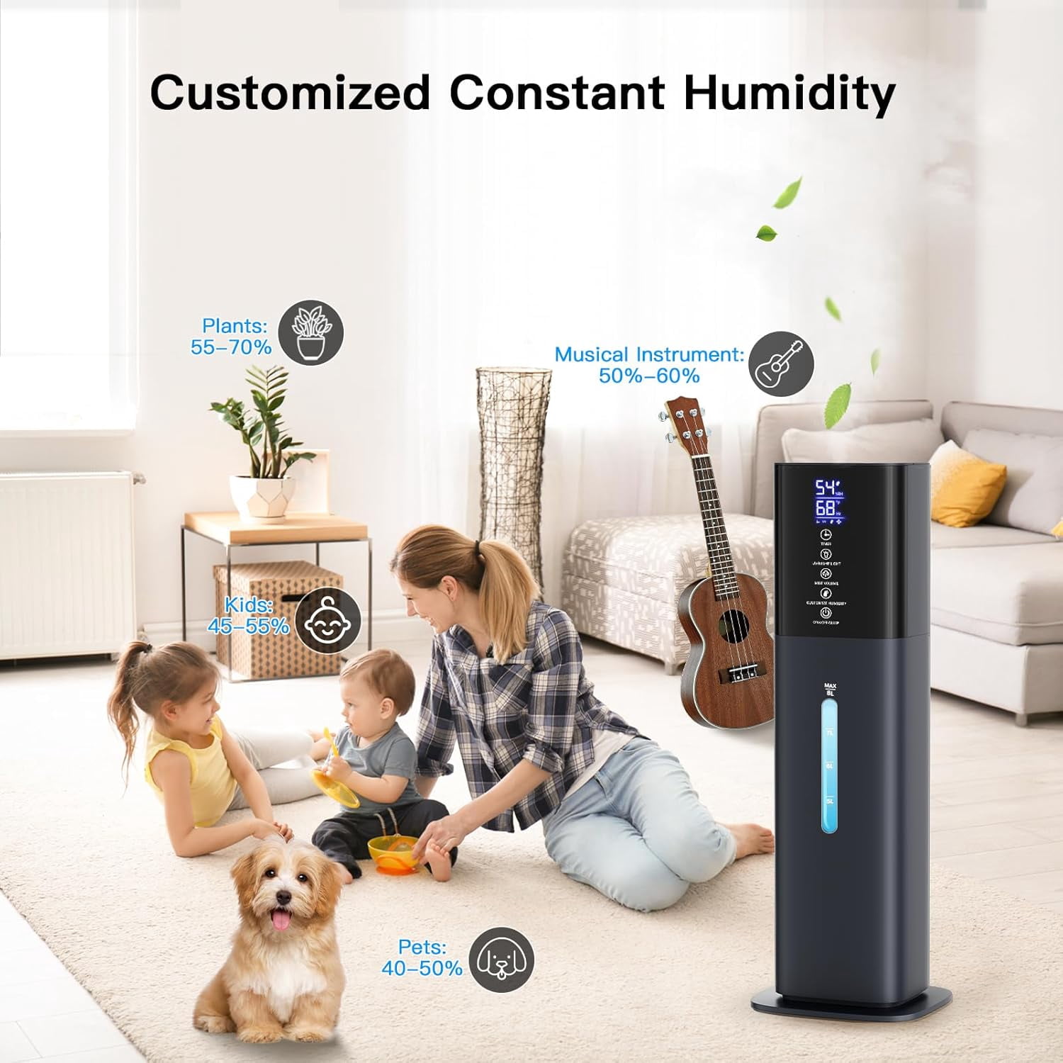 Humidifiers Large Room Bedroom with 7 Colors Light, 2.1Gal(8L) 3 Speed Quiet Ultrasonic Cool Mist Humidifier with 360° Nozzle, Humidity Setting, Timer,Aroma Box for Home Plant Baby Yoga Sleep (Black)