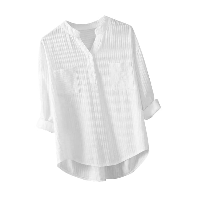 Timegard Womens Tops Notched V-Neck Button Long Sleeve Lightweight Tshirts Fall Casual Loose Tops Blouse
