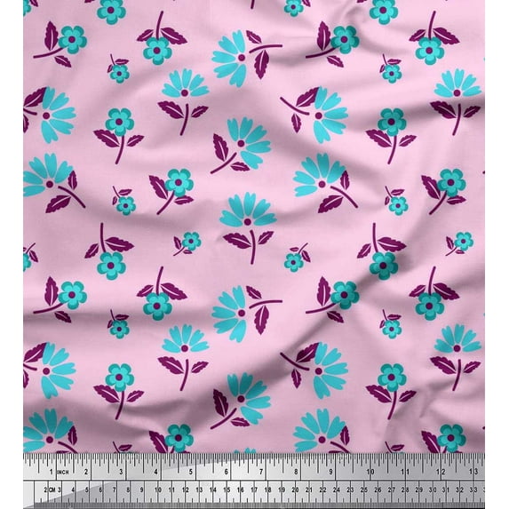 Soimoi Poly Georgette Fabric Leaves & Floral Artistic Print Fabric by Yard 42 Inch Wide