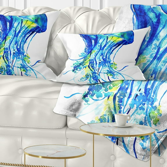 Designart Ocean Water Jellyfish - Animal Throw Pillow - 12x20