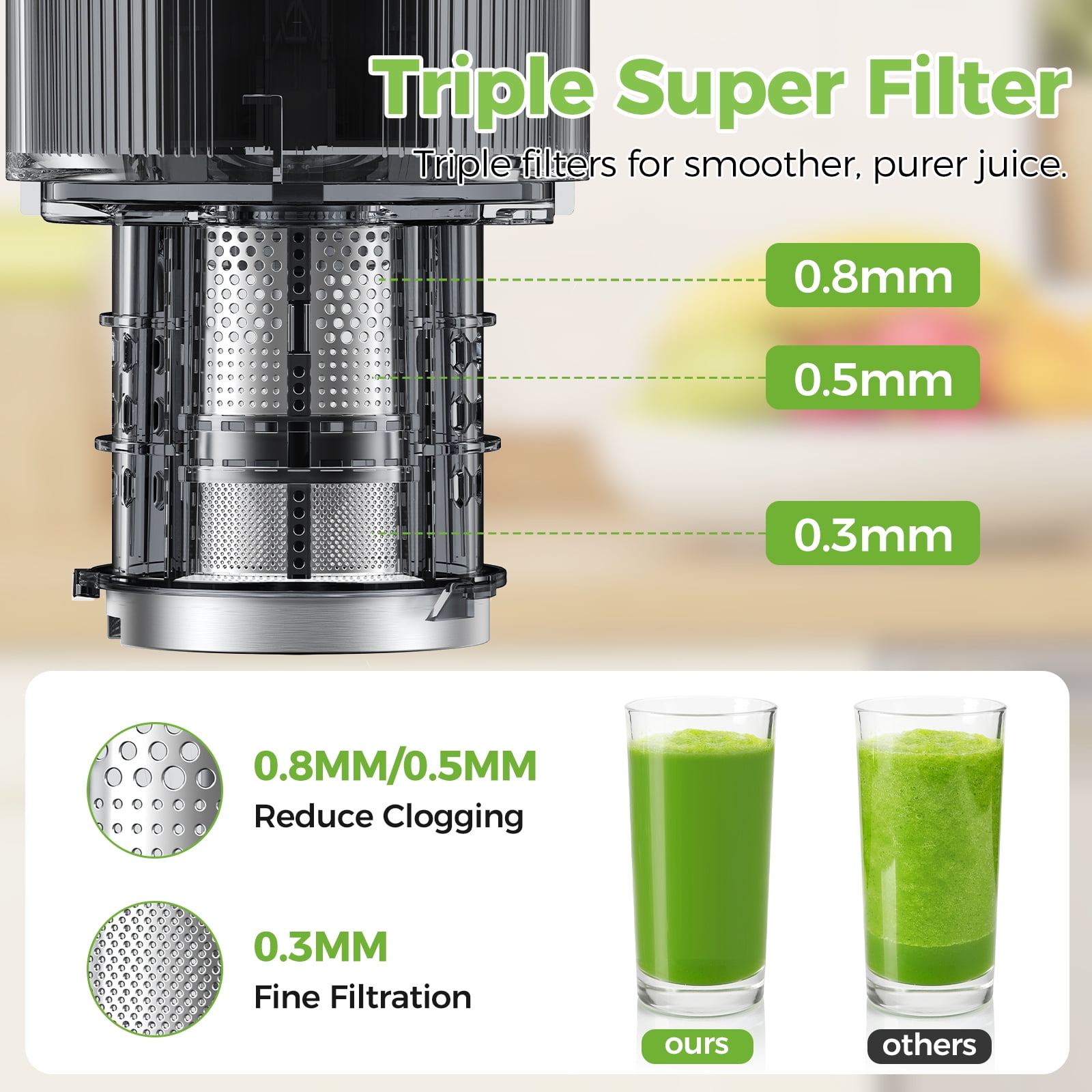 OSTBA Juicer Machine, Cold Press Juicer with Big Wide 5" Chute 1200 ml Juice Cup, Masticating Juicer for Fruits and Vegetables, High Juice Yield, Easy to Clean