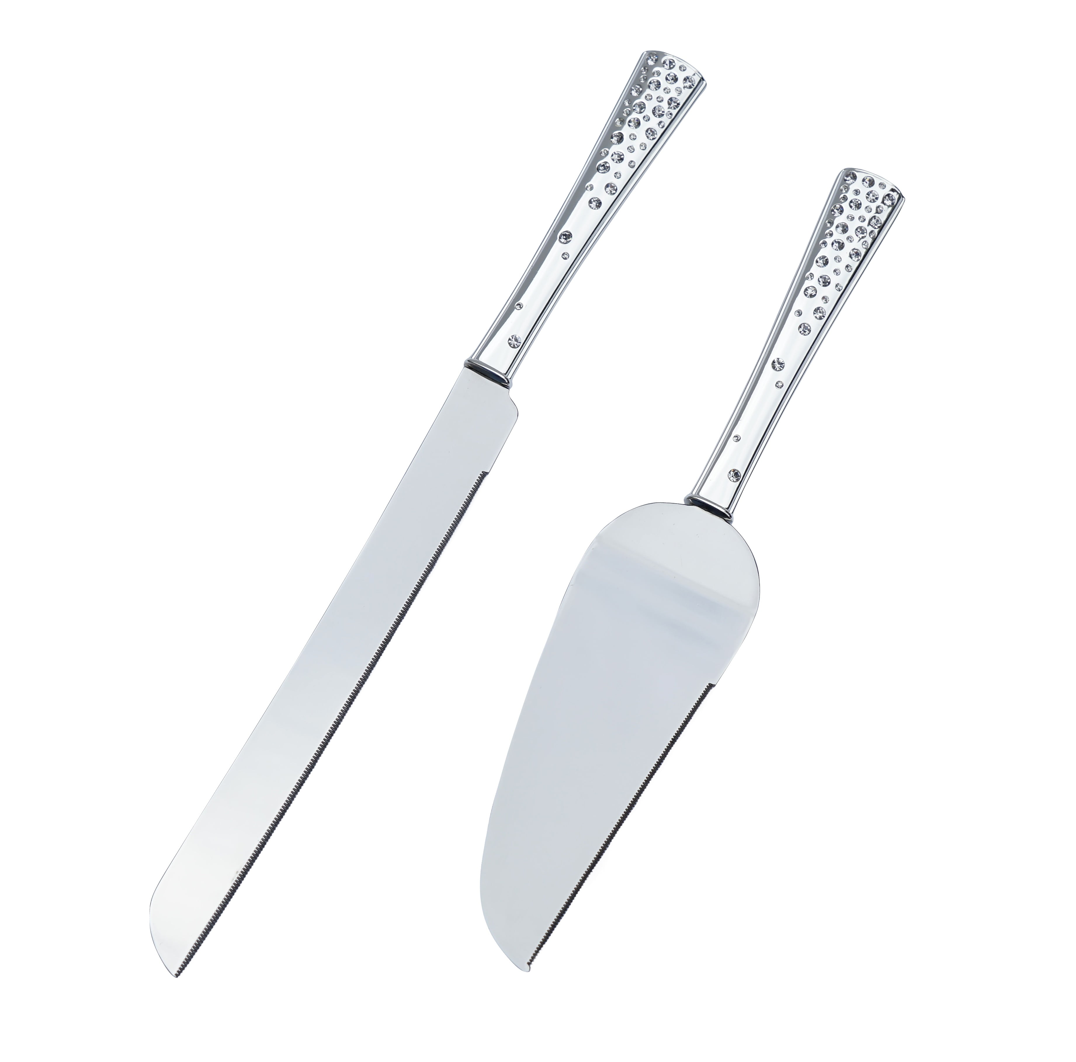 Crystal Collection Toasting Flutes & Cake Serving Set in Silver