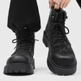 thumbnail image 2 of Women Platform Combat Ankle Boots Lace up Wide Toe Box Slip on Chunky Motorcycle Booties Vintage Distressed Fall Winter Footwear Black Size 7.5, 2 of 6