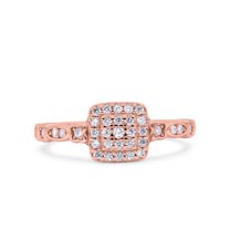 Rose Tone, Simulated Cubic Zirconia Size-5 Square Halo Art Deco Wedding Engagement Bridal Ring 925 Sterling Silver