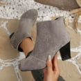 thumbnail image 6 of Lovzfmll Wide Calf Boots for Women, Ankle Boots High Heel Round Toe Back Zipper, Block Heel Booties Chelsea Boots Casual Gray Boots, 6 of 9