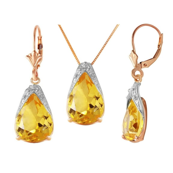 Galaxy Gold 14k 20" Rose Gold Citrine Drop Necklace and Earrings Set