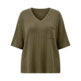 thumbnail image 6 of hlysgo Plus Size Tops for Women Short Sleeve Casual V Neck Tunics Fall Fashion Shirts Trendy Lightweight Pullover Sweaters with Pocket Army Green,4xL, 6 of 6