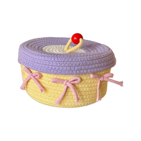 HBBKVI Rope Cake Shaped Storage Basket with Lid Rope Cake Shaped Storage Basket with Lid for Girls Boys and Kids ToStorage Keys Lipsticks Toys and Other Small Items