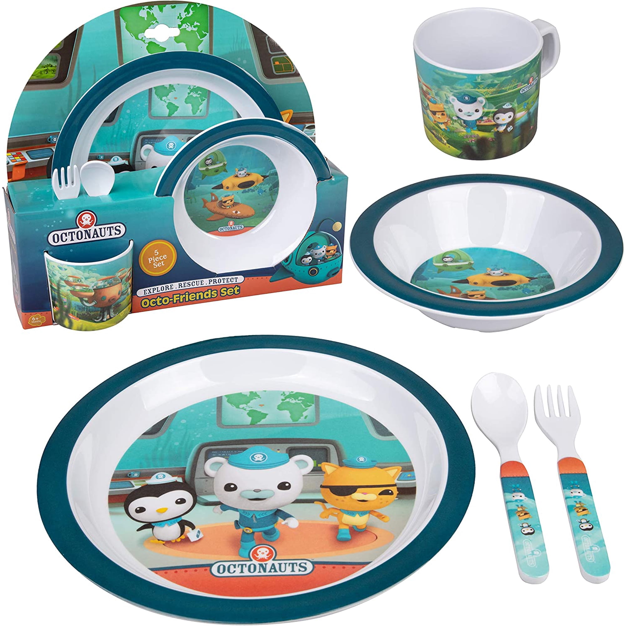 Octonauts 5 Pc Mealtime Feeding Set for Kids and Toddlers - Includes Plate, Bowl, Cup, Fork and Spoon Utensil Flatware