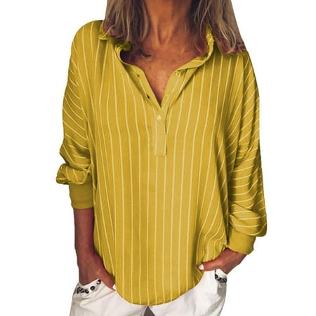 Women's blouses stripe Loose Casual Striped Button Shirt Top | Walmart ...
