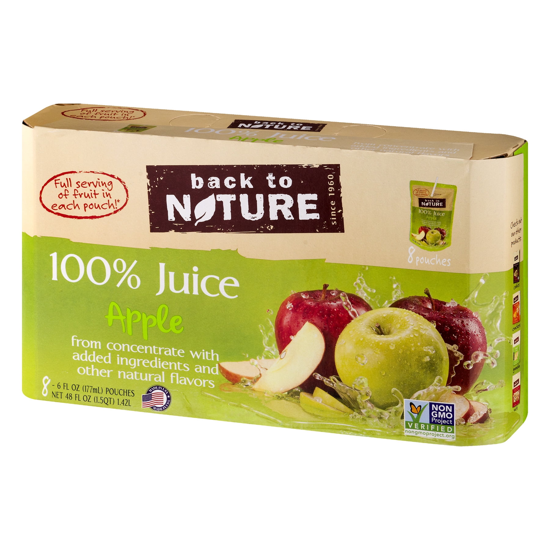 Back to Nature 100 Juice Pouches Apple 6 Fl Oz 8 Count
