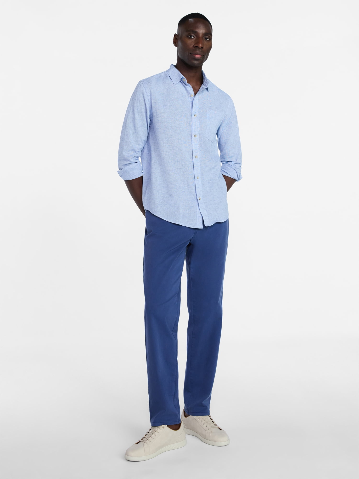 George Men's and Big Men's Linen Blend Button Up Shirt with Long Sleeves, Sizes S-5XL