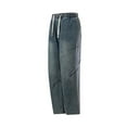 thumbnail image 5 of Jeans For Men Summer Retro Elastic Waist Drawstring Straight Wide Leg Floor Length Denim Trousers Slightly Flared Casual Trend Loose Fall Pants For Men Blue M, 5 of 5