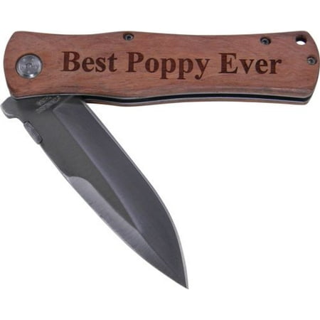 Best Poppy Ever Folding Pocket Stainless Steel Knife with Clip, (Wood