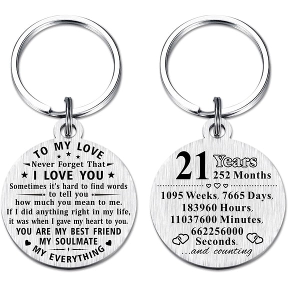 21st Anniversary Keychain Gifts, Steel Engraved 21 Year Anniversary Decorations, 21 Yr Anniversary for Men Husband Women Wife