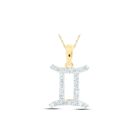 10kt Yellow Gold Womens Round Diamond Zodiac Gemini Fashion Pendant 1/4 Cttw