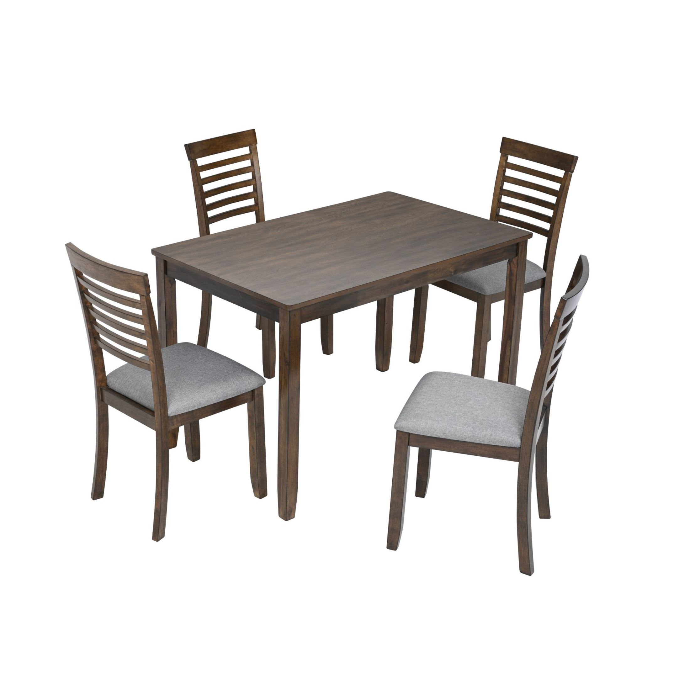 Noble House 5-Piece Farmhouse Dining Set, 45.5" Rectangular Wooden Table with Upholstered Chairs, Walnut