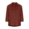 thumbnail image 4 of Scyoekwg Button Down Shirt Women Solid Color Long Sleeve Lapel Collar Blouse Loose Fit Hight Low Office Casual Top (Red,S), 4 of 6