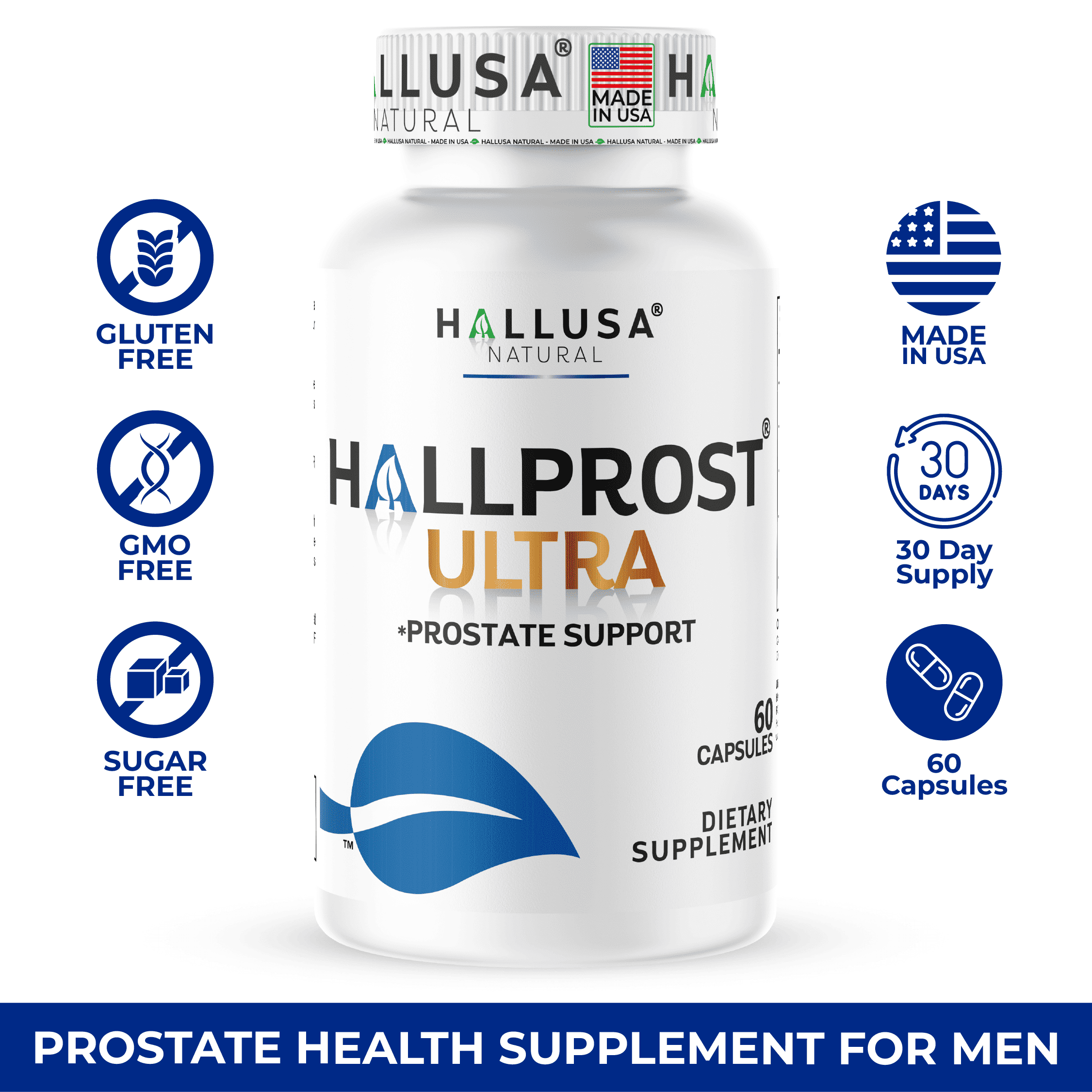 Hallprost Ultra Prostate Health Supplement for Men, Saw Palmetto 810mg Complex, Urinary Flow & Bladder Support, 60 Capsules | Hallusa Natural