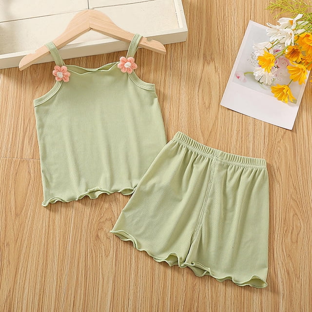 Vêtements pour Filles Tout-Petits Hauts Col Rond et Shorts Ensemble Mignon Été 2 Pcs