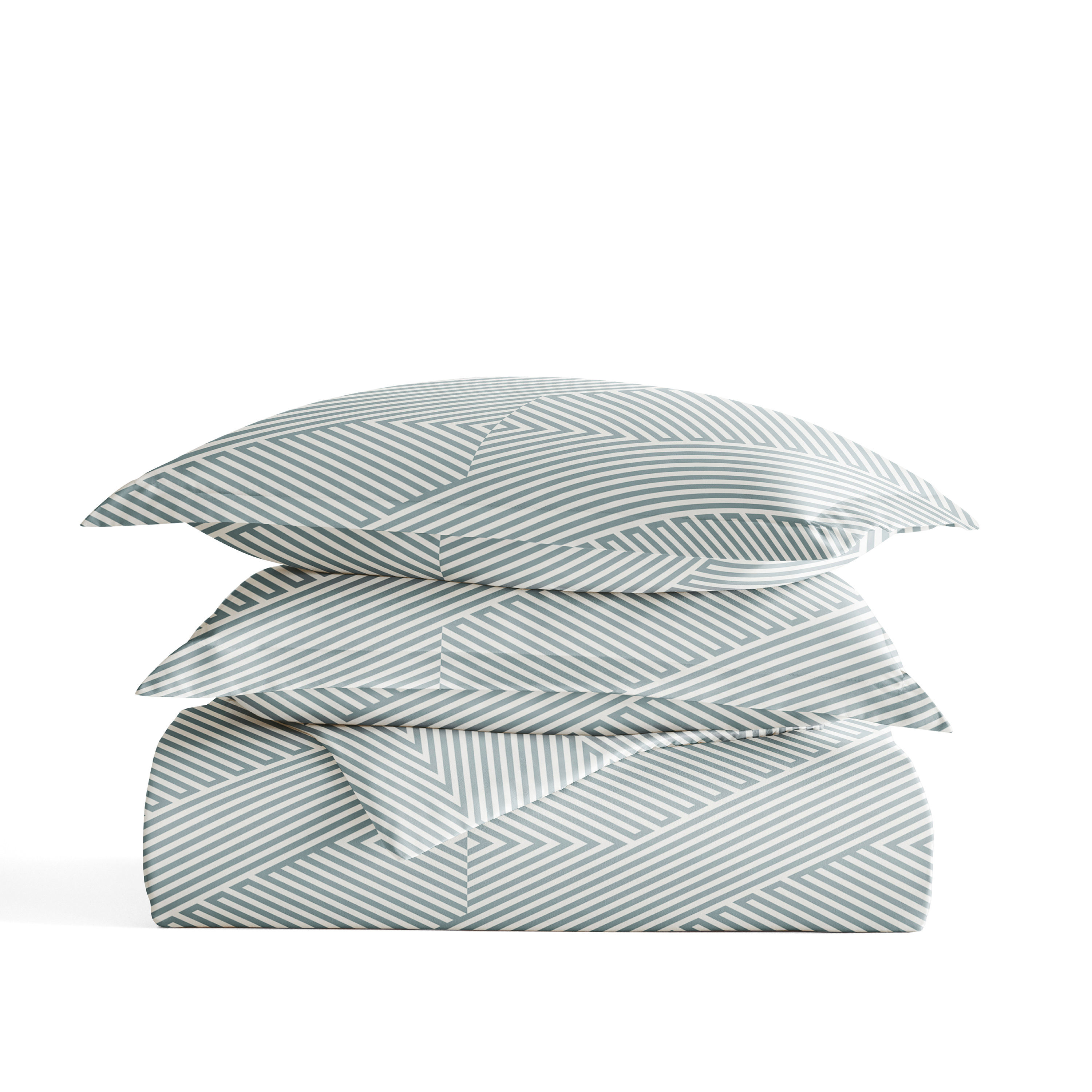 Noble Linens Light Blue Modern Diagonal 3-Piece 3-Piece Duvet Cover Set, Full/Queen