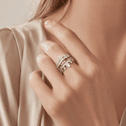 Adjustable Red CZ Crown Ring for Women, Silver Tone Copper Open Band Ring