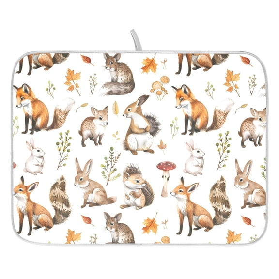 Ryvnso Cute Forest Animals Dish Drying Mat for Kitchen Countertop 16x18 Small Dish Pad Drainer Rack Dish Sink Mats