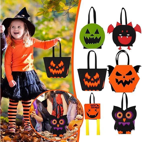 Boovnll Halloween Bucket Basket Bags, Horror & Novelty Felts Trick or Treat Bags, Halloween Candy Bags Treat Bags for Kids, Halloween Basket, Halloween Treat Bags, Halloween Bags