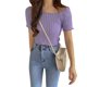 thumbnail image 1 of Camiseta de punto Mujer Camiseta de manga corta con cuello cuadrado Camiseta ajustada de color sólido, Morado tholdsy AP001600-02B, 1 of 7