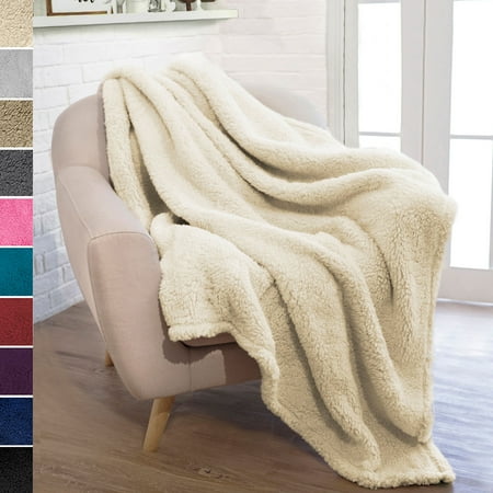 Pavilia Plush Sherpa Throw Blanket For Couch Sofa Fluffy