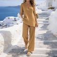 thumbnail image 4 of Bosfbaoi Two Piece Sets for Women Linen Blend Relaxed Fit Outfit Set Asymmetrical 3/4 Sleeve V-Neck Tops Elastic Waist Wide Leg Pants Summer Casual Outfits, 4 of 7