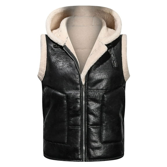 Dpytoraw Men's Winter Padded And Thickened Texture Hooded Warm Large Size Casual Outerwear Vest