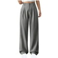 thumbnail image 2 of Lenpel Dress Pants for Women Trendy High Waisted Pleated Wide Leg Work Pants Business Casual Trousers with Pockets(Gray,X-Large), 2 of 5