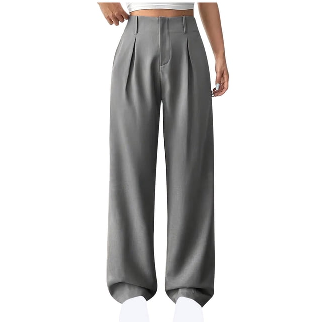Straight High Waisted Wide Leg Pants, Spring Solid Color Commuting Suit, Versatile Tube Top Design, Stylish Casual Wear, For Work Travel, Durable Cotton Blend, Fashionable Urban Outfits, Relaxed Fit