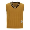 thumbnail image 5 of ZCFZJW Men's Sleeveless Sweater Vest Lightweight Casual Fall Winter Solid Color Striped Knitted V-Neck Cotton Vest Pullover Jumper Tops Yellow L, 5 of 7