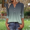 thumbnail image 2 of Ruimatai Women's Casual V-Neck Button Down Blouse with Ruffle and Ombre Design 3/4 Sleeve Loose Fit Tunic Top for Spring Summer, 2 of 5