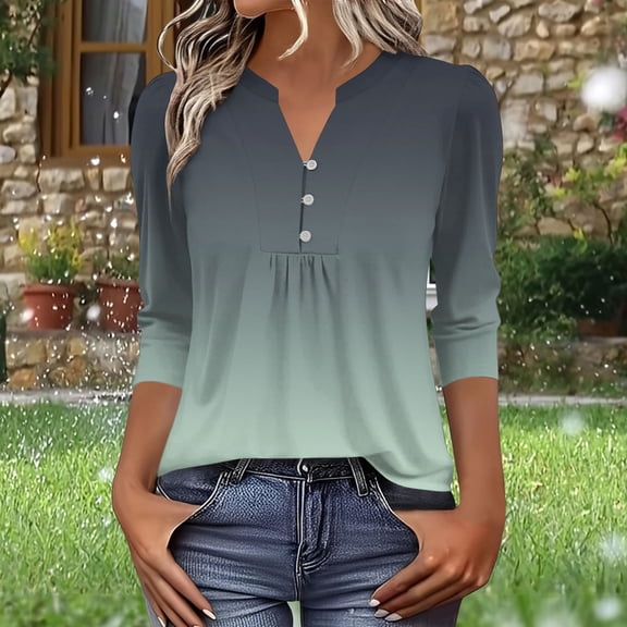 Xuyuer 3/4 Length Sleeve Womens Tops Casual Dressy Summer Blouses V-Neck Buisness Work Spring Tee Shirts