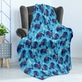 thumbnail image 4 of Aqua Soft Flannel Fleece Throw Blanket, Cartoon Style Marine Life Pattern with Whales Seaweed and Little Fishes, Cozy Plush for Indoor and Outdoor Use, 50" x 60", Blue White Orange, by Ambesonne, 4 of 5