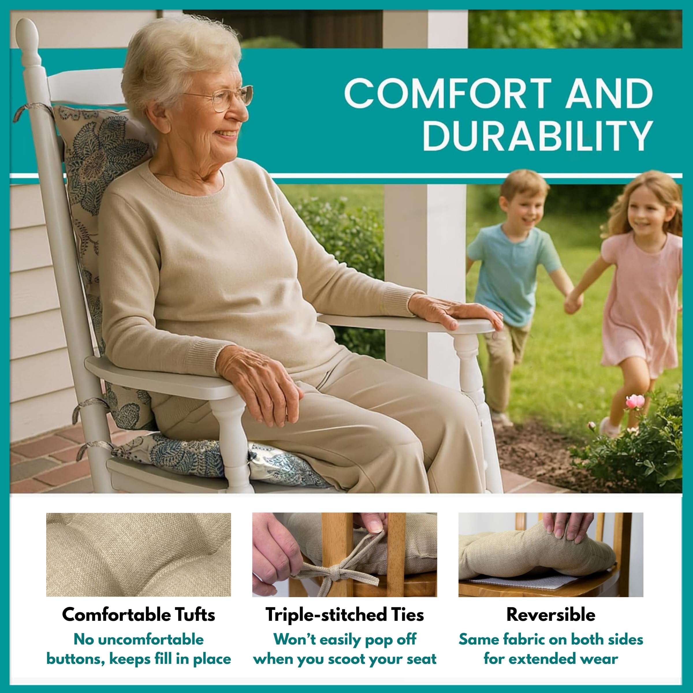 Barnett Home Decor Outdoor Rocking Chair Cushions – Rave Ruby Red Solid, Extra-Large Set Seat 19x19 & Back 18x23, Fade & Weather Resistant Porch Rocker Cushions
