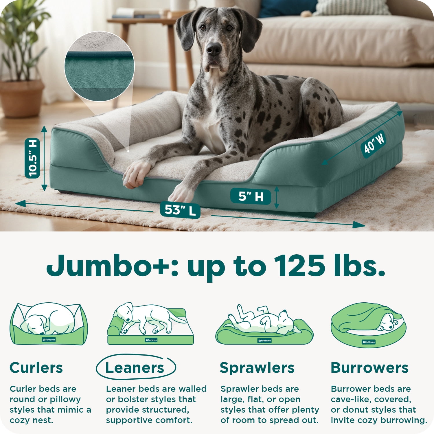 FurHaven Pet Products | Cooling Gel Memory Foam Orthopedic Perfect Comfort Velvet Waves Sofa-Style Couch Pet Bed for Dogs & Cats, Celadon Green, Jumbo Plus