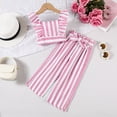 thumbnail image 2 of REDARER Girls' 3-Piece Striped Summer Set – Ruffled Flying Sleeve Top + Long Pants with Waistband,for Size 5-6 Years, 2 of 3
