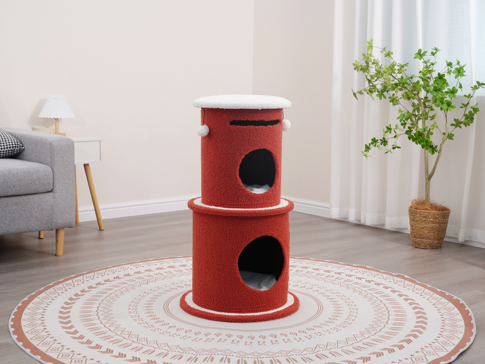Vibrant Life 3-Level 32.3" High Dynamic Hideaway Cat Condo with Scratching Pad, Red