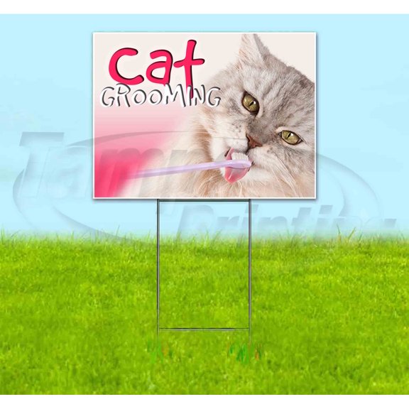 Cat Grooming (18" x 24") Yard Sign, Includes Metal Step Stake