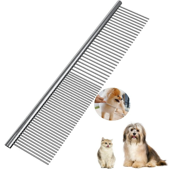 Dog Comb, Metal Dog Grooming Combs with Rounded Ends Stainless Steel Teeth for Grooming Matting Cats Dogs Comb Brush Tool for Long Haired Pets Gently Remove Tangles and Knots