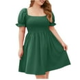 thumbnail image 1 of Liquidation 2025! Grrvtrz Robe d'Été Fluide pour Femme Grande Taille à Manches Courtes, Encolure Carrée, Décontractée, Plissée, à Volants, Évasée, 1 of 4