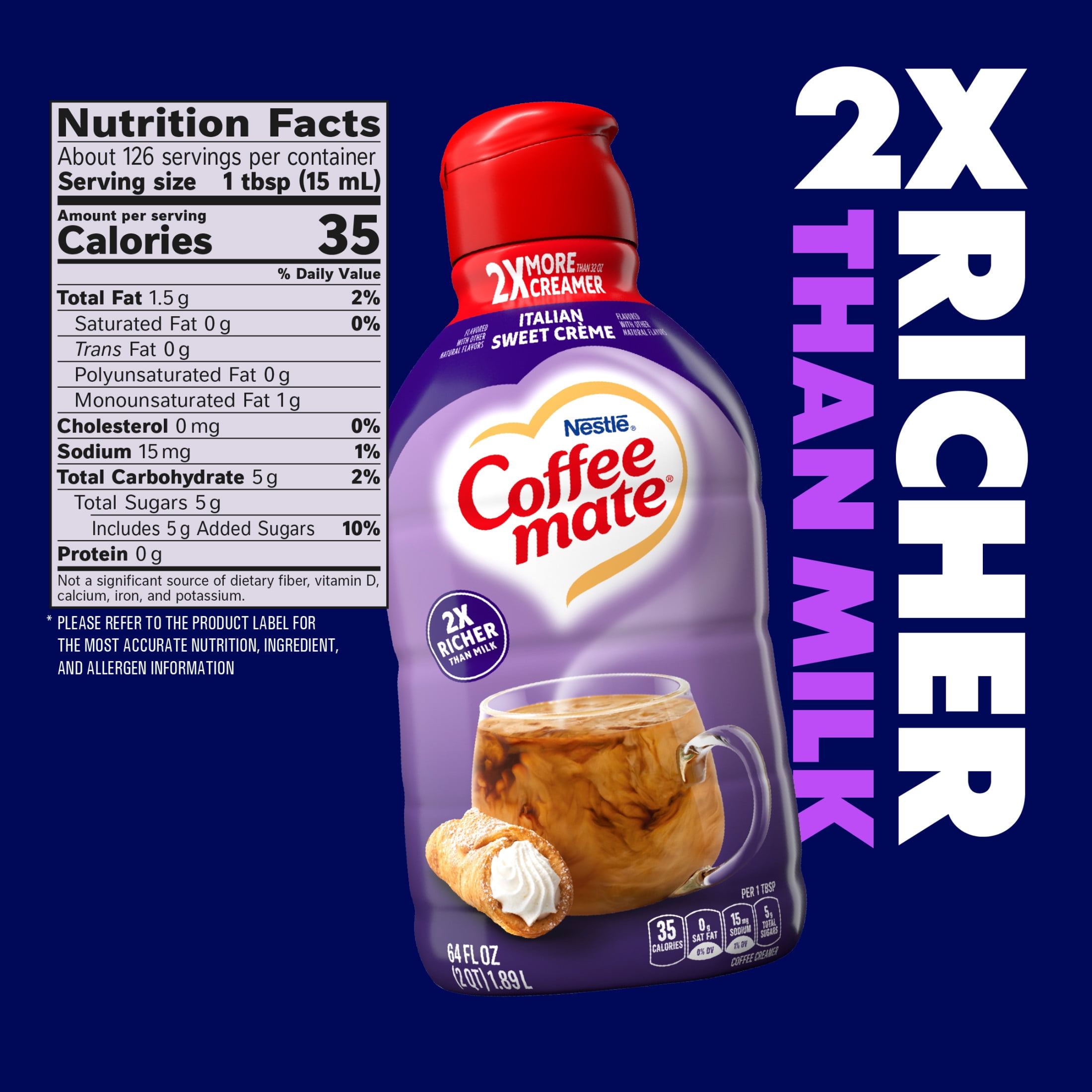 Coffee mate Italian Sweet Crème Gluten Free Liquid Coffee Creamer, 64 fl oz
