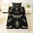 thumbnail image 3 of Castle Fairy Gothic Vintage Skull Twin Sheets 3pcs,Animal Deer Botanical Mushroom Bedding,Beige Black,1 Fitted Sheet,1 Flat Sheet and 1 Pillowcase, 3 of 6