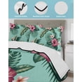 thumbnail image 4 of Quilts King Size, Tropical Soft Comforter Bedding Set for Bed, Pink Floral Green Palm Leaf Aqua Watercolor Lightweight Quilted Bedspread with Pillow Cover(2 Pieces) for All Season, 96x106 Inch, 4 of 6